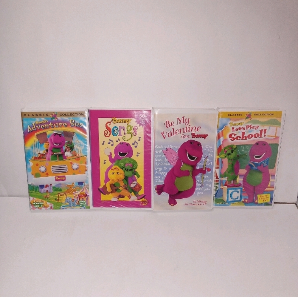 Barney VHS Lot Of 4 Adventure Bus Barney Songs Be My Valentine Lets Play School